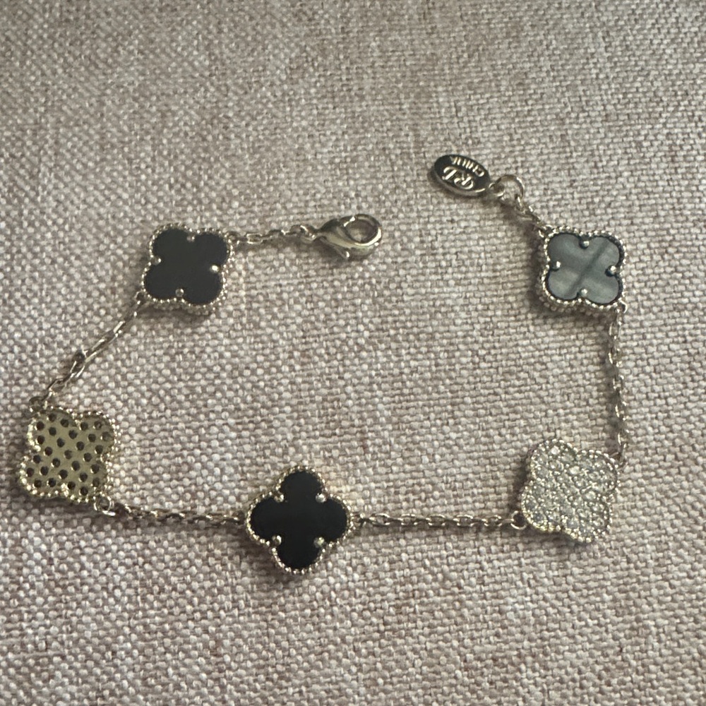 Gold-Tone Clover Link Bracelet with Black and Mother-of-Pearl Accents